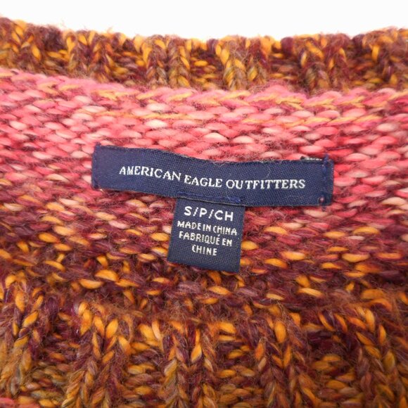 American Eagle Women’s Size S Striped Pullover Sweater Maroon Gold Pink - Picture 4 of 7